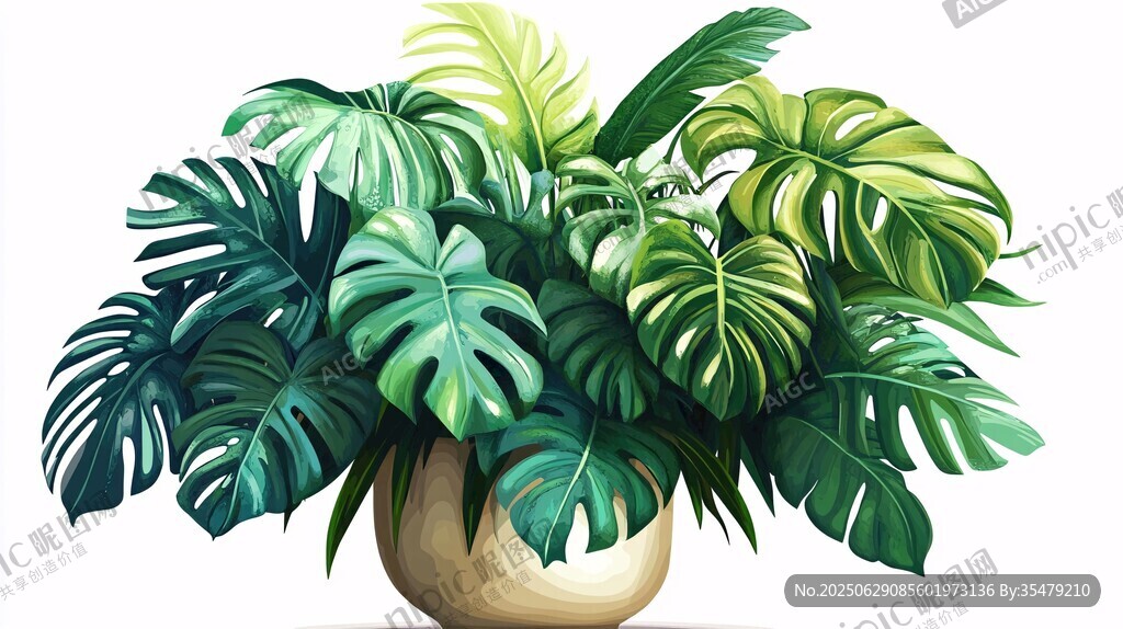 熱帶綠植盆栽插畫