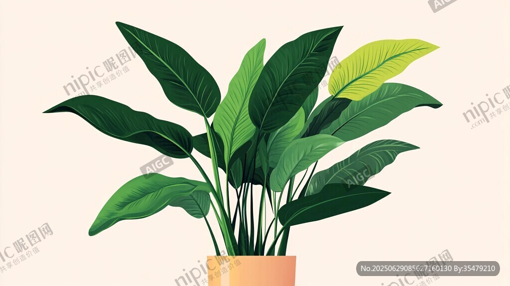 簡約盆栽綠植插畫