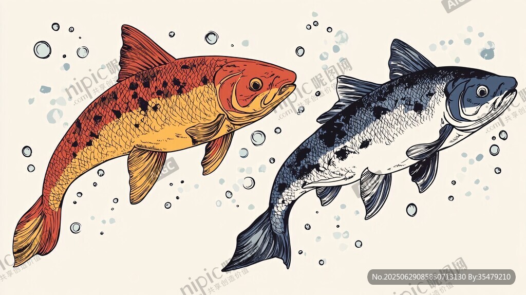 兩條暢游的彩色魚