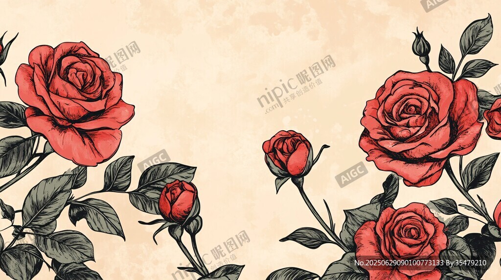 復(fù)古紅玫瑰花卉背景圖