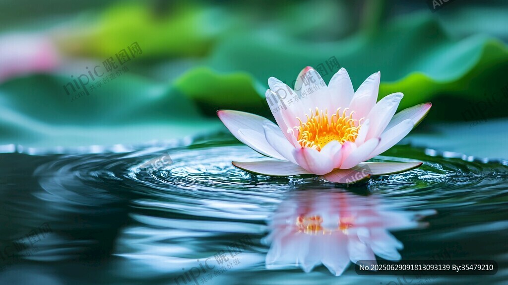 水中綻放的美麗白睡蓮