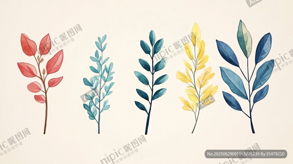 多彩手繪葉片插畫