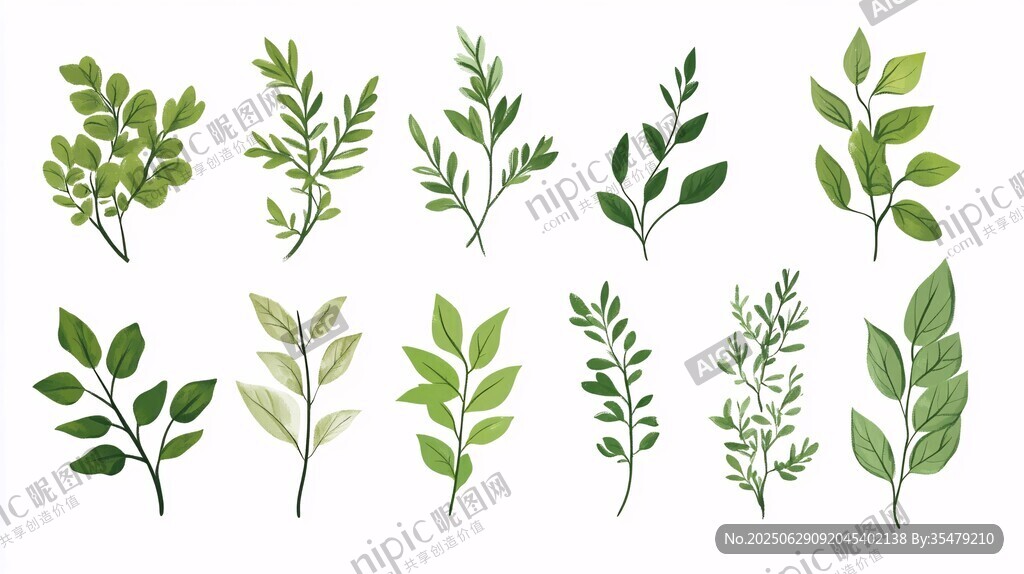 手繪清新綠植葉片集合