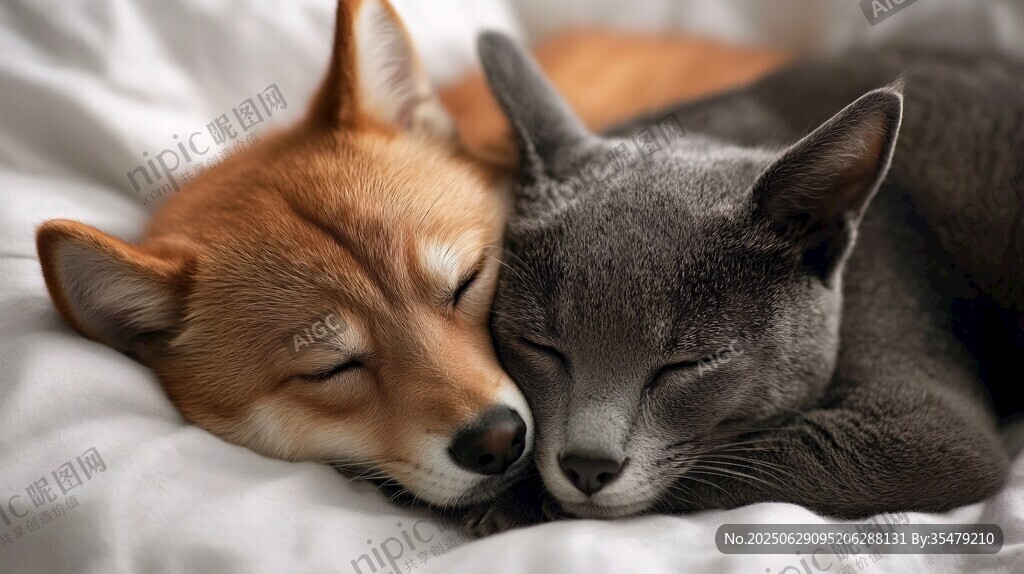 貓狗同眠溫馨瞬間