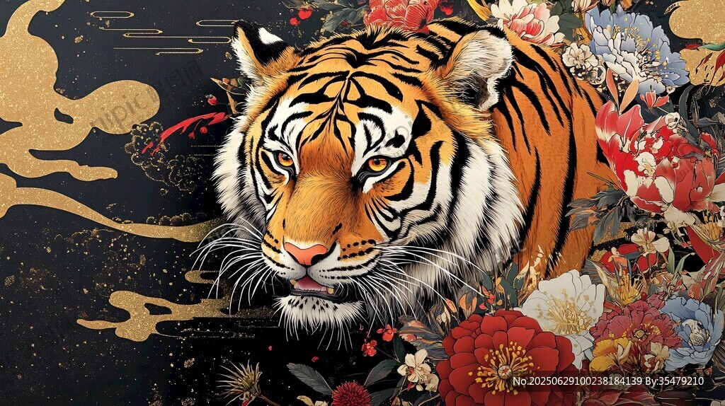 猛虎繁花圖