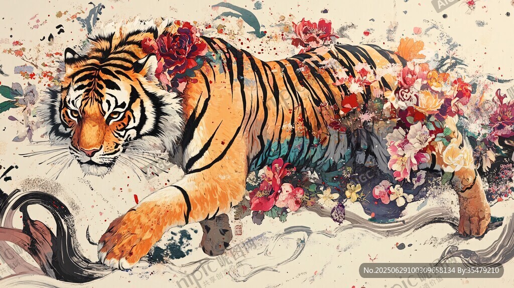 猛虎繁花圖