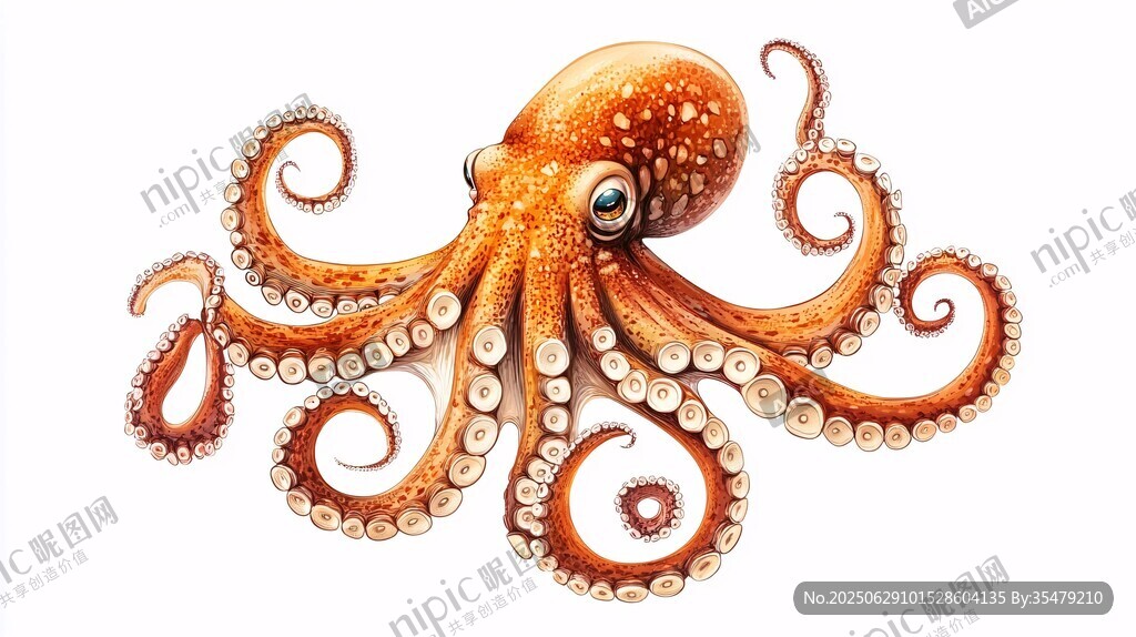 可愛插畫風格的橙色章魚