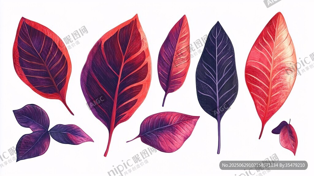 多彩夢幻葉片插畫集合
