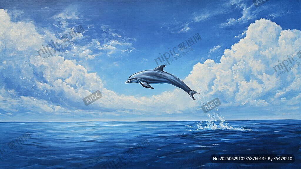 海豚躍出蔚藍海洋瞬間