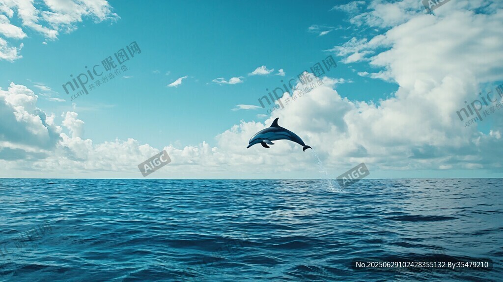 海豚躍海 藍天白云相伴
