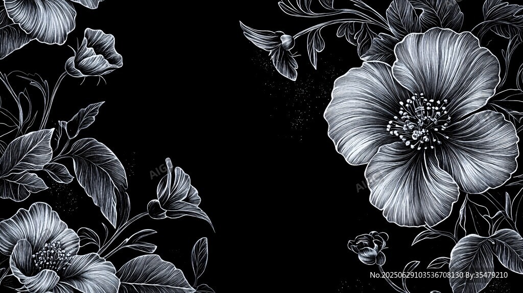 黑白花卉圖案背景紋理