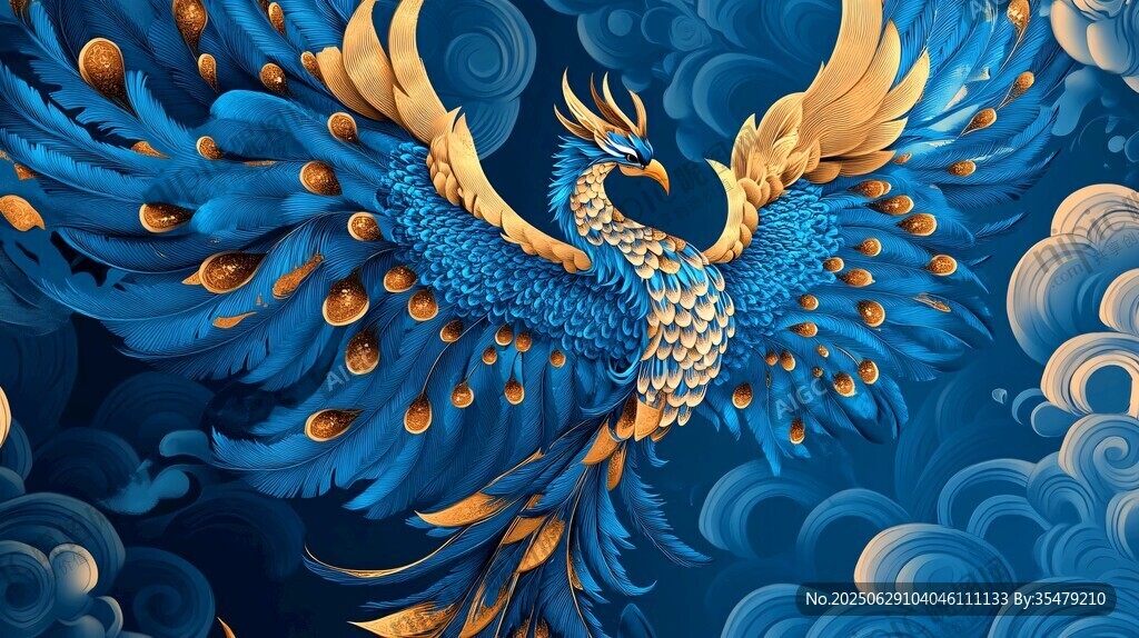 藍(lán)色神鳥翱翔于云海之間