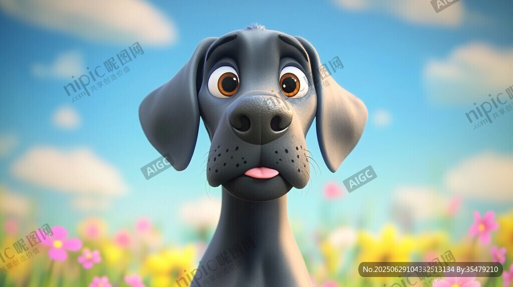 呆萌黑犬置身爛漫花海