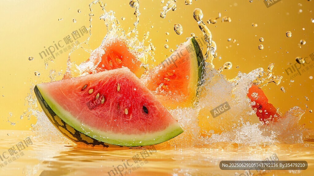 西瓜入水濺起清涼水花