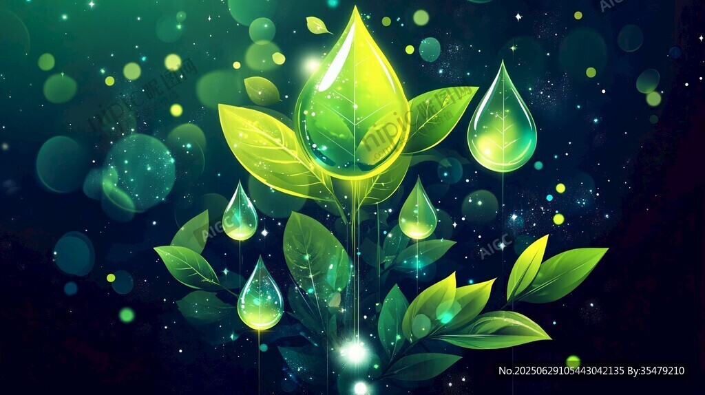 夢幻綠葉水滴的靈動畫面