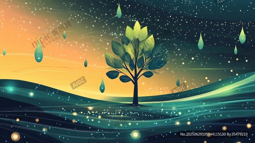 雨夜中的孤獨(dú)小樹