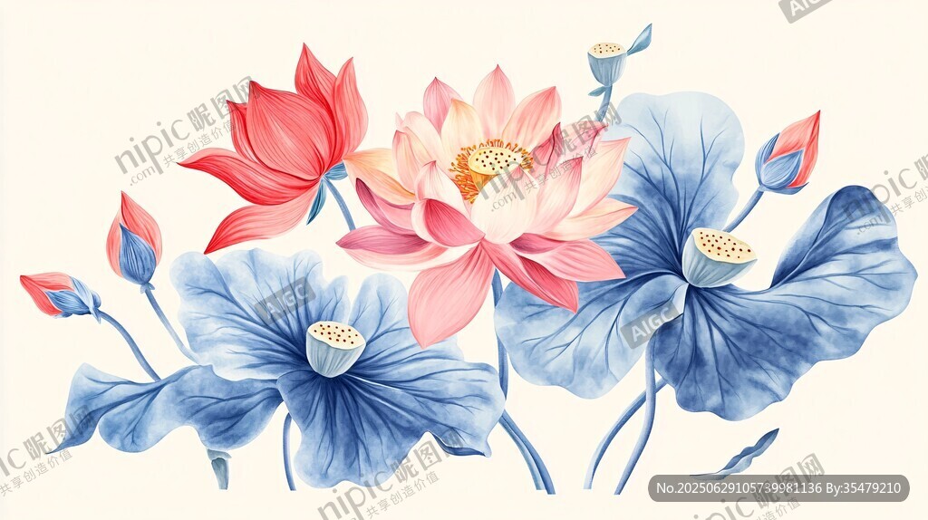 水墨風(fēng)荷花綻放圖