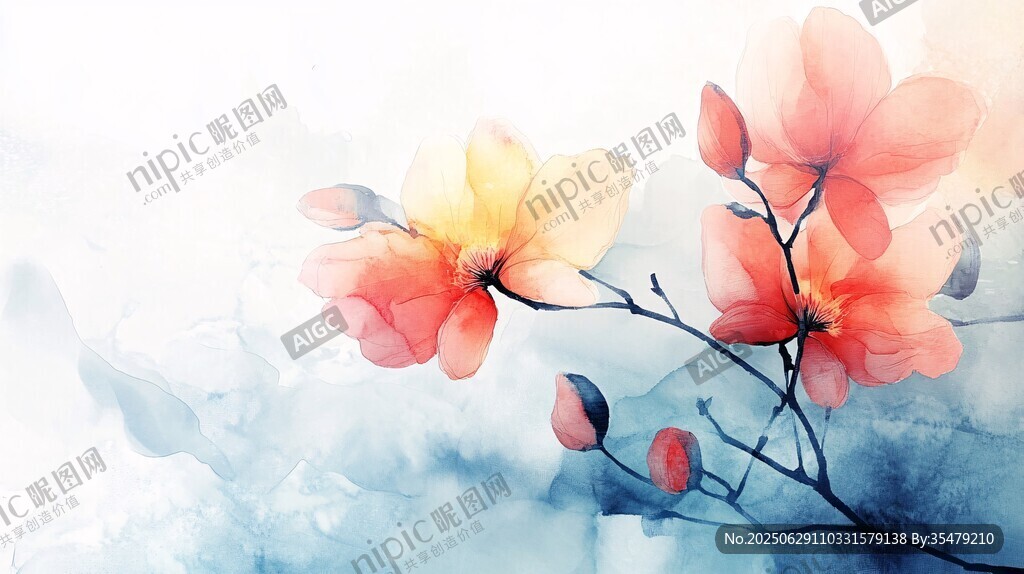 水墨風花卉 嬌艷綻放之美