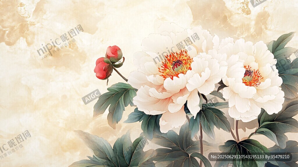 國畫牡丹綻放之美