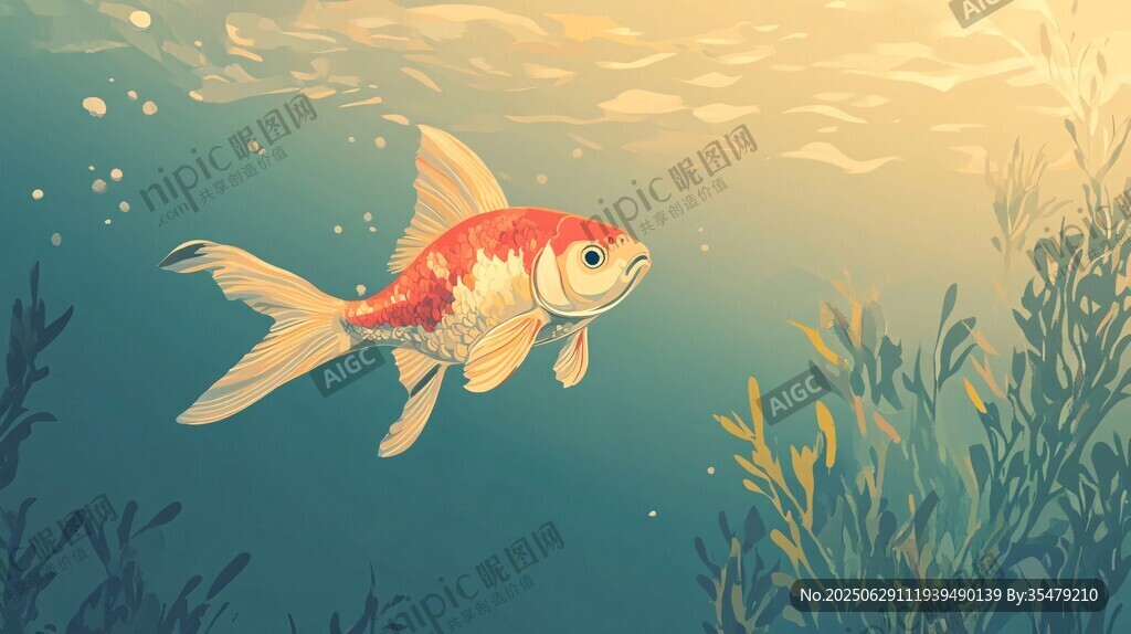 游動的水中錦鯉插畫