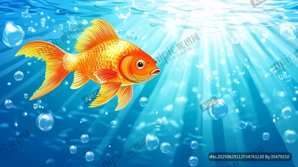 暢游海底的金色金魚