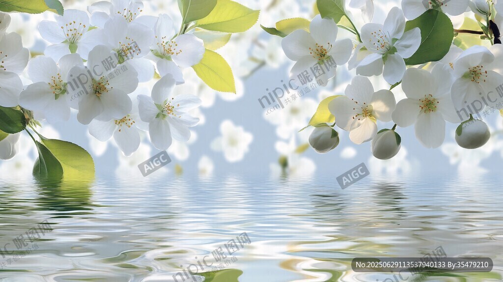 春日繁花映水清新景致