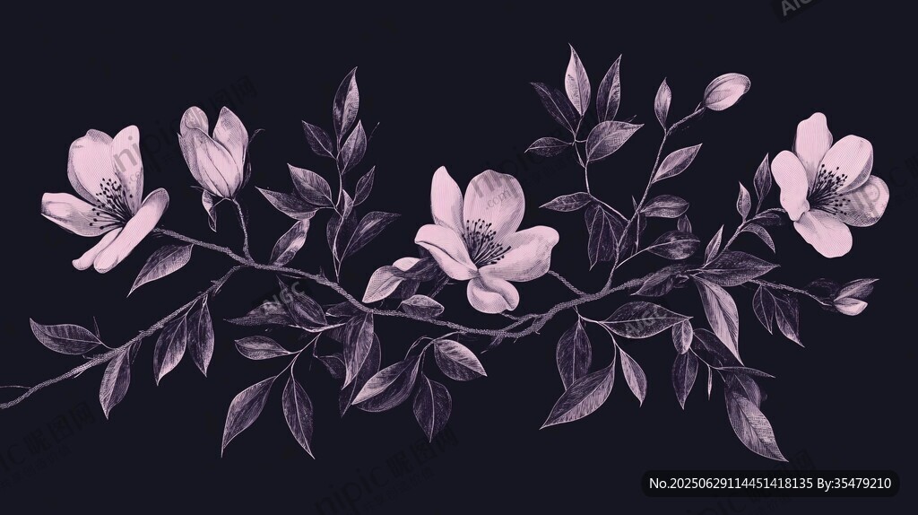 粉色花卉枝條插畫