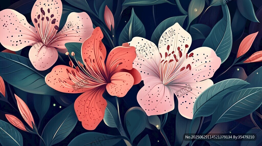夢幻花卉插畫 柔美花朵綻放