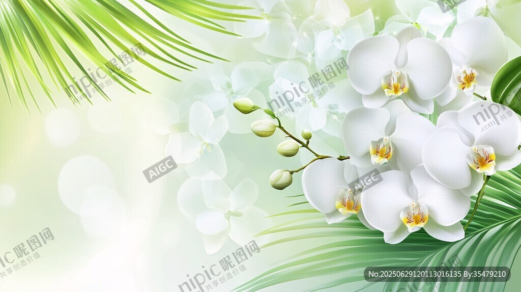純潔白蘭花與翠綠葉片