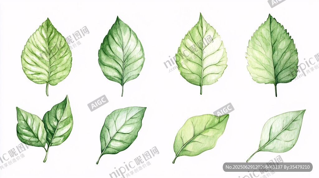 水彩繪綠葉集合
