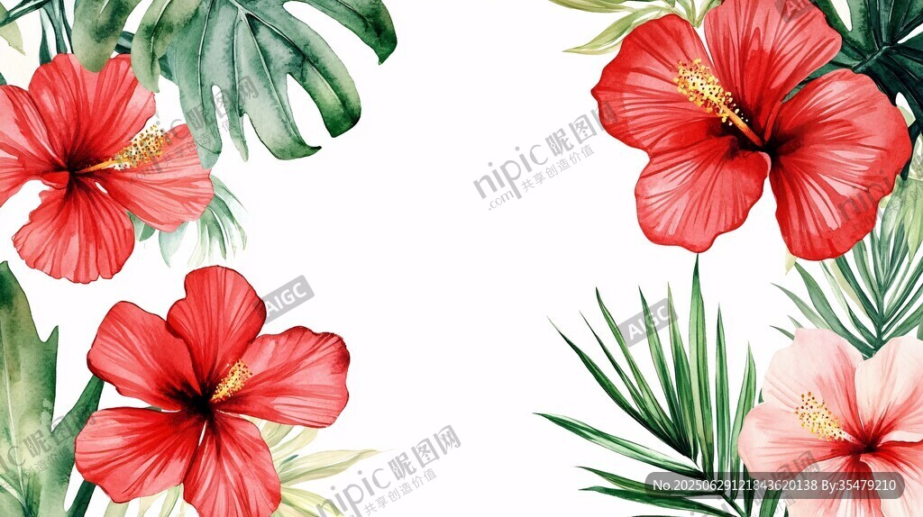 熱帶花卉水彩裝飾插畫