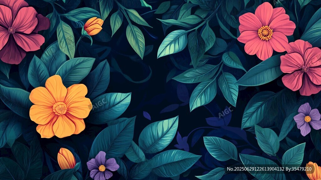 暗夜繁花植物背景圖
