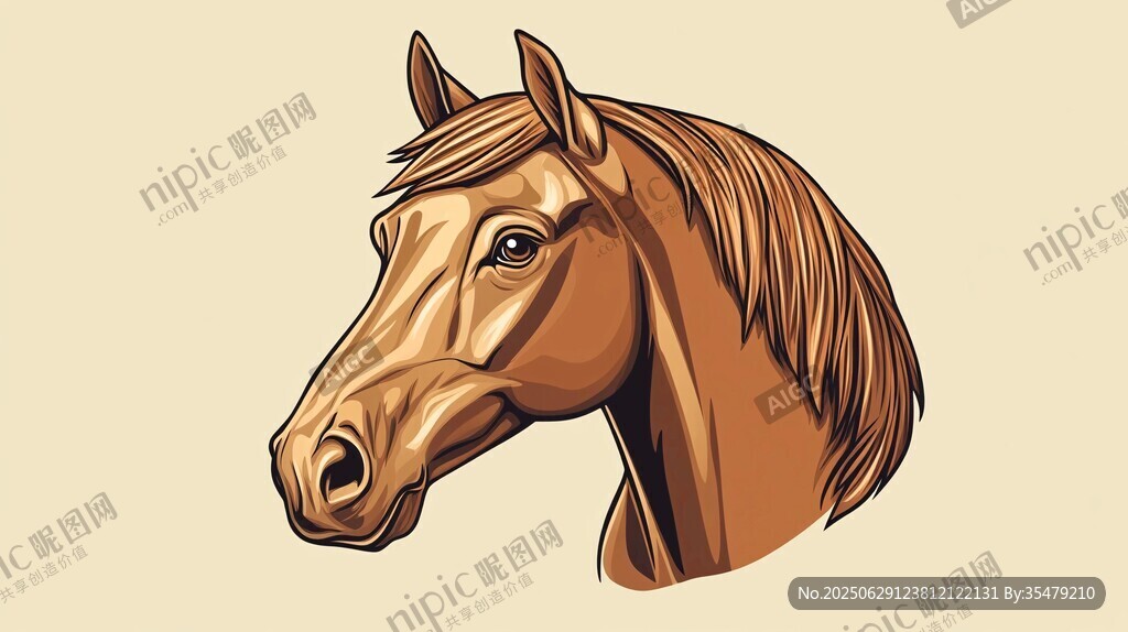 棕色駿馬頭像插畫