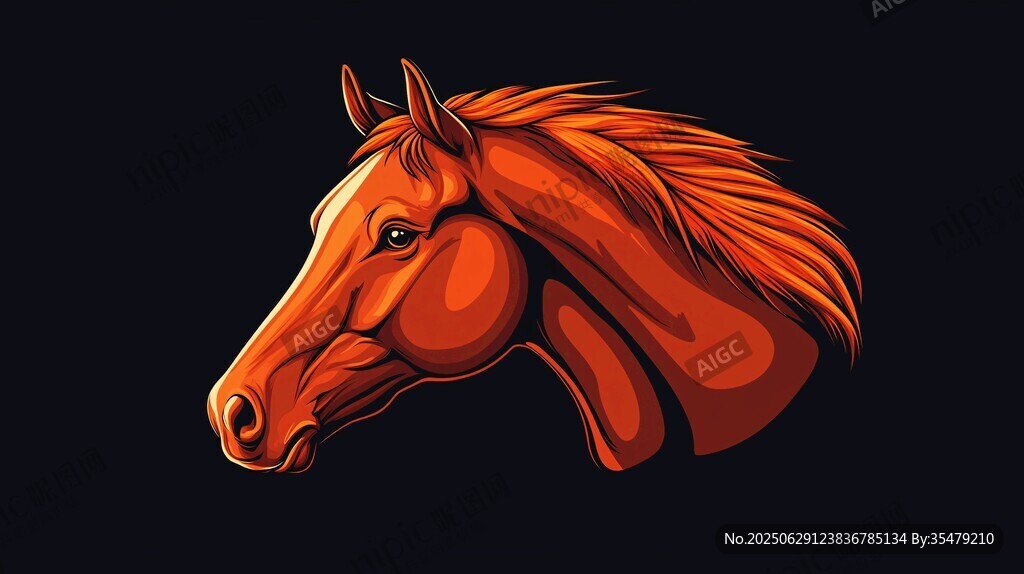 橙紅色駿馬頭像插畫