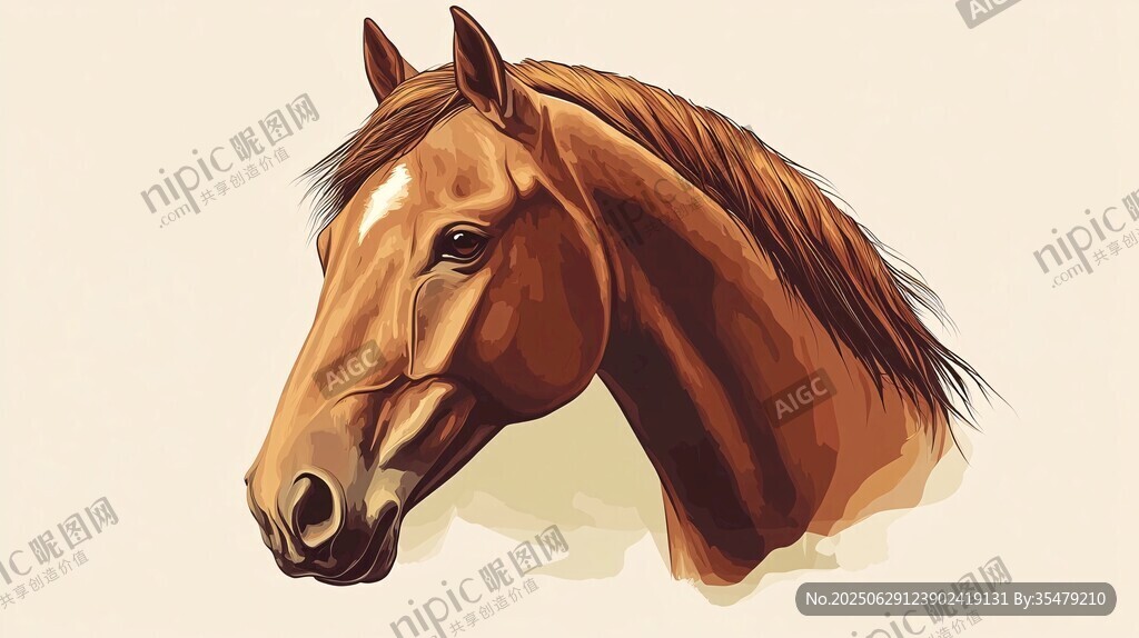 棕色駿馬頭像特寫插畫