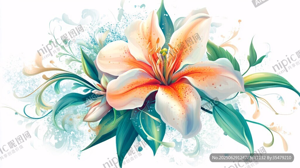 夢(mèng)幻水彩百合花插畫