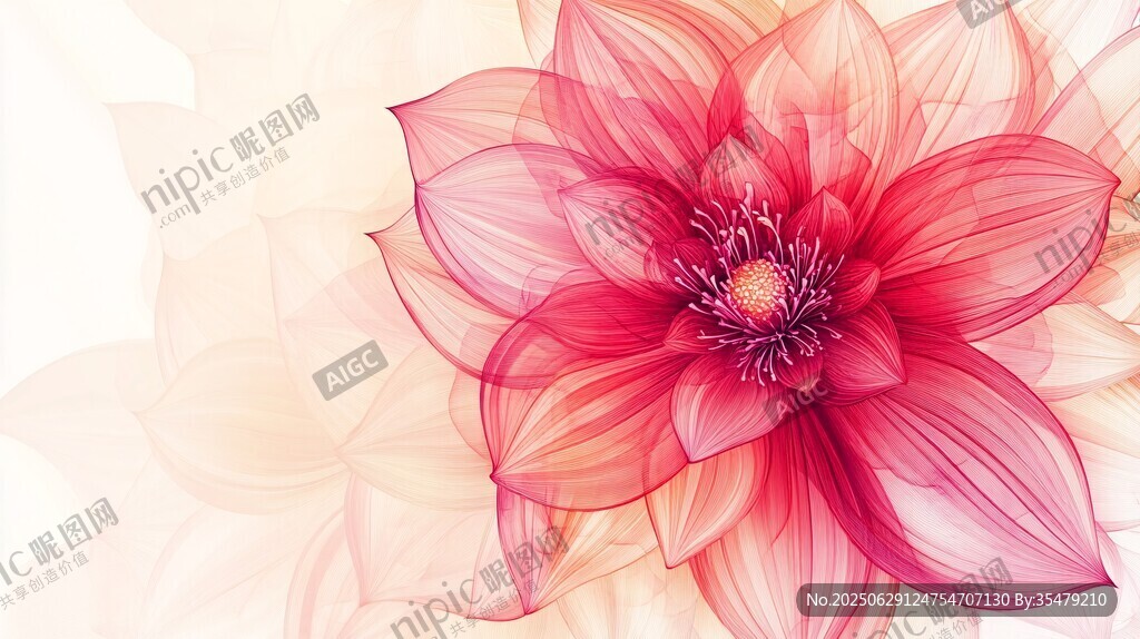 夢幻粉色花朵唯美插畫
