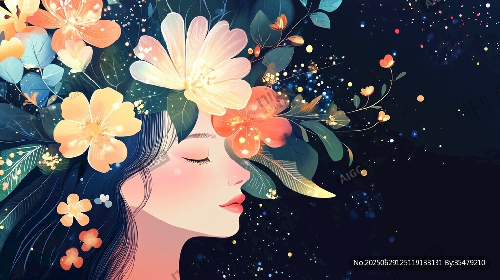 夢幻花飾少女的靜謐之美