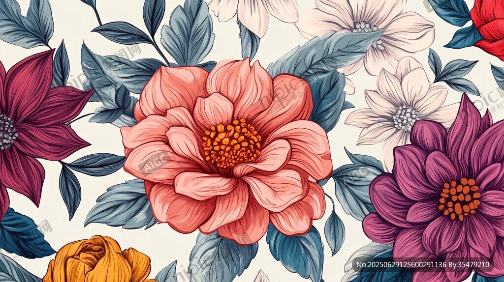 復(fù)古花卉圖案精美插畫