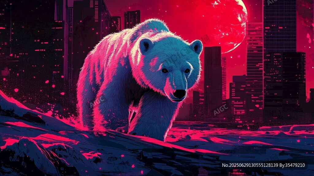 霓虹夜色下的極地白熊