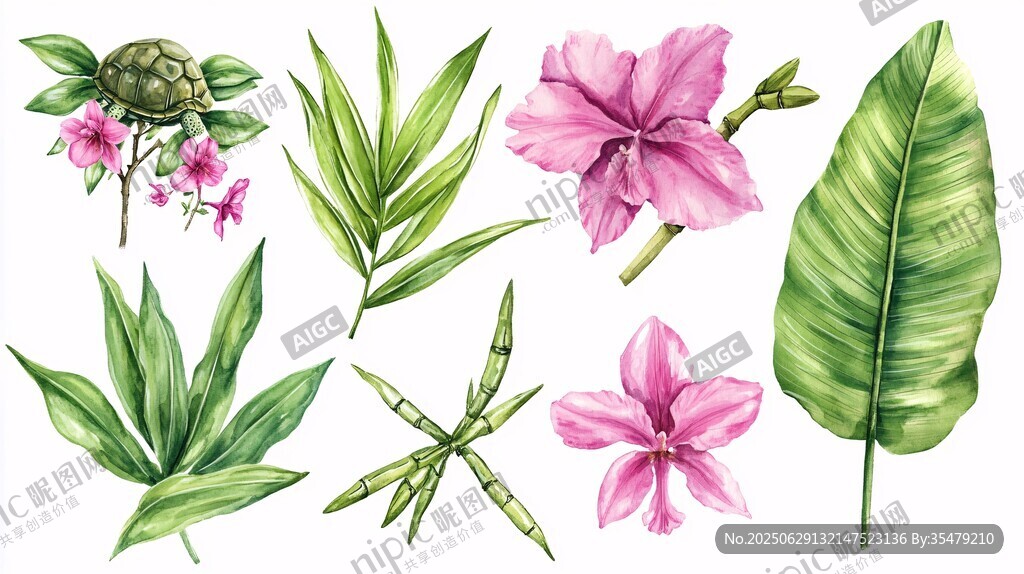 水彩風(fēng)植物花卉元素集