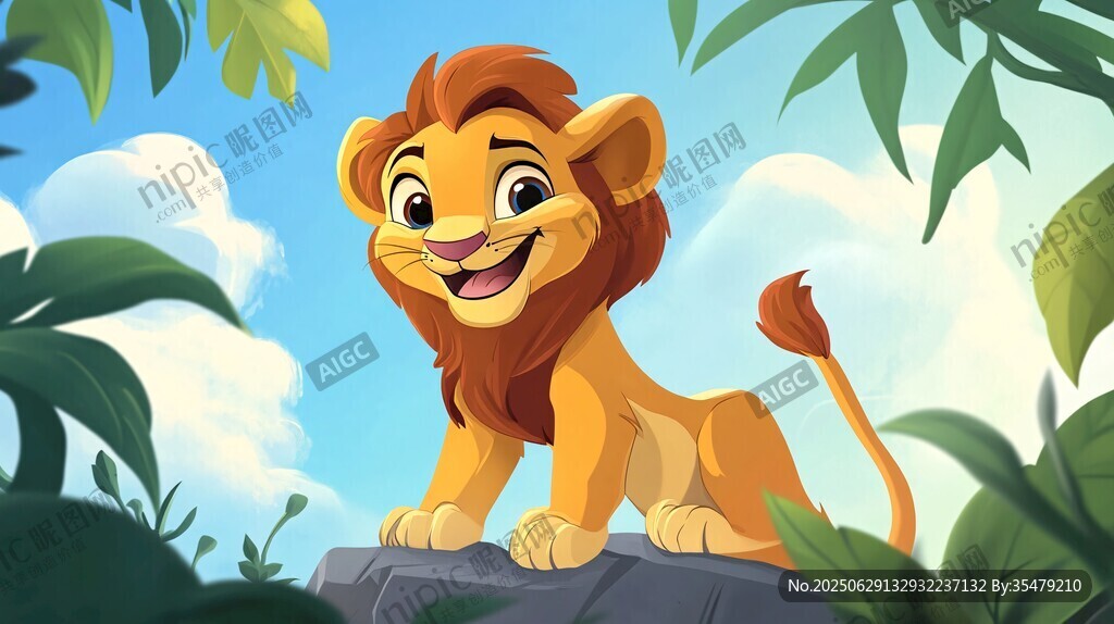 可愛小獅子立于綠植間