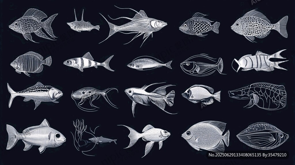 多樣魚類插畫集合