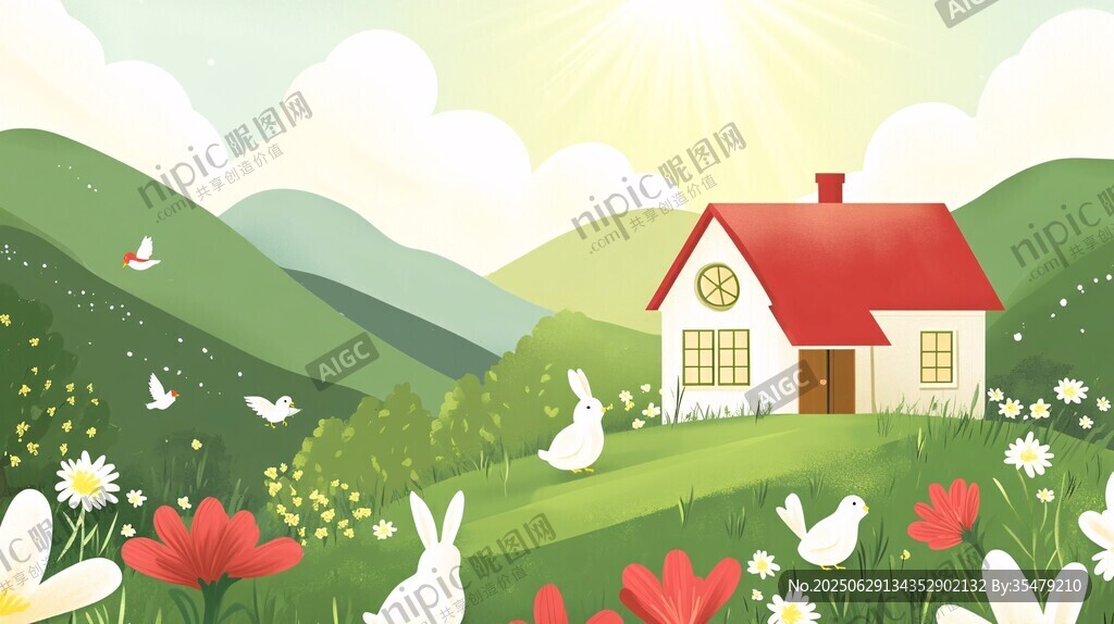 田園小屋的春日美好景象