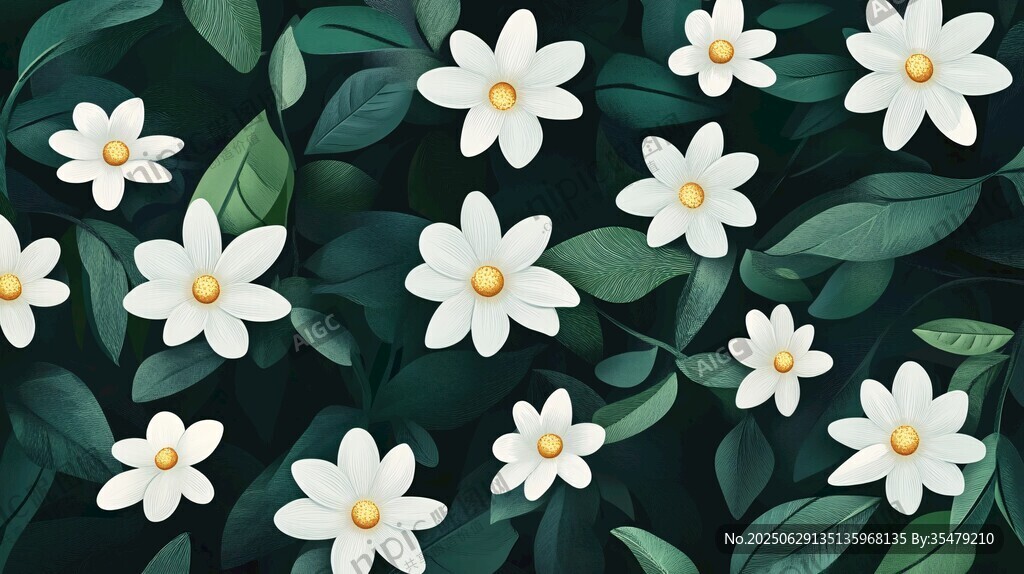 清新小白花與綠葉的景致