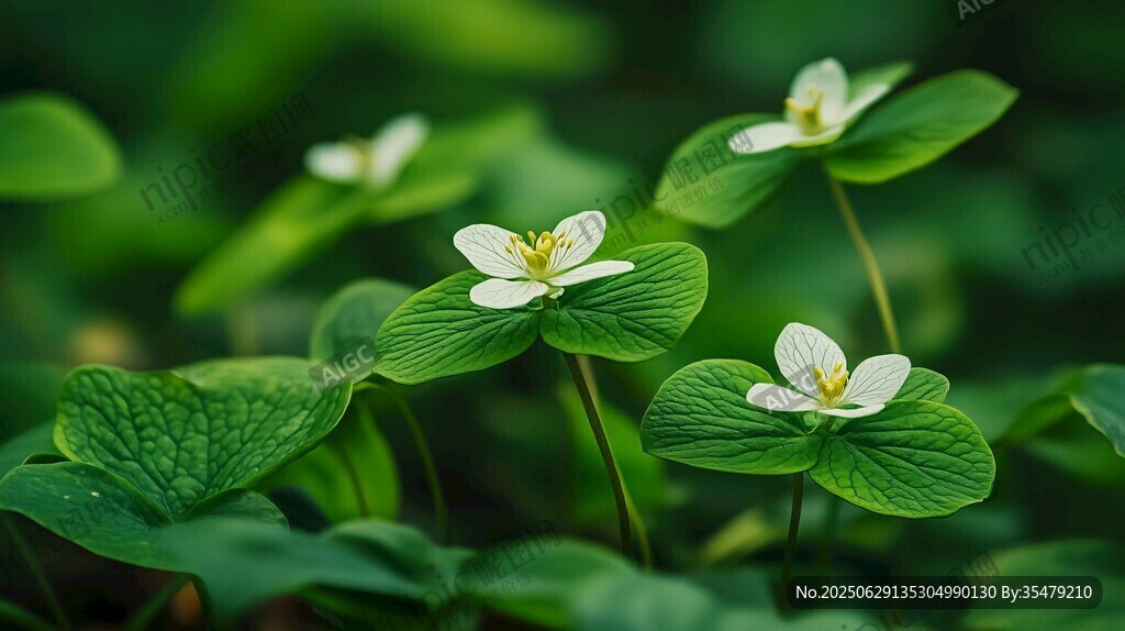 翠綠叢中的素雅白花