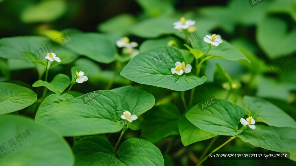 綠葉間的小白花清新景致