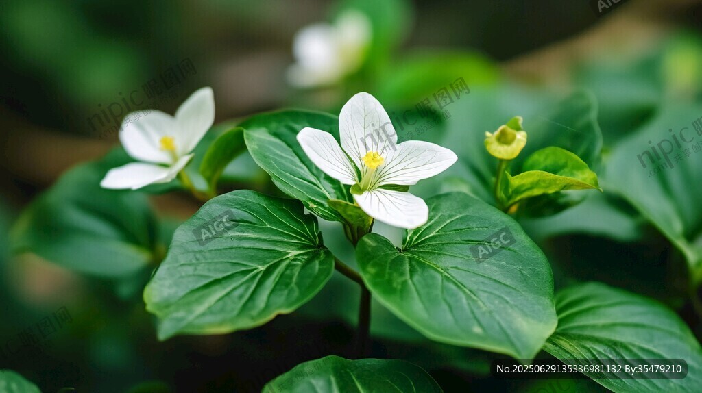白色三瓣花的清新植物特寫