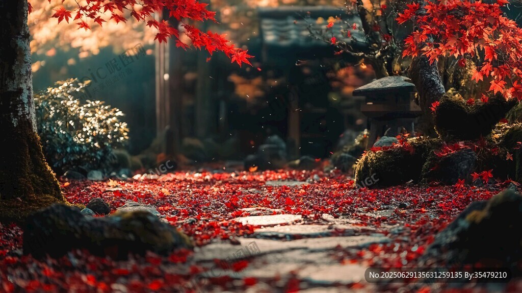 秋日紅楓覆蓋的靜謐小徑