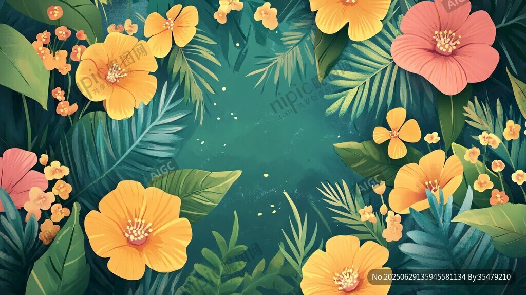 熱帶花卉綠植背景圖案
